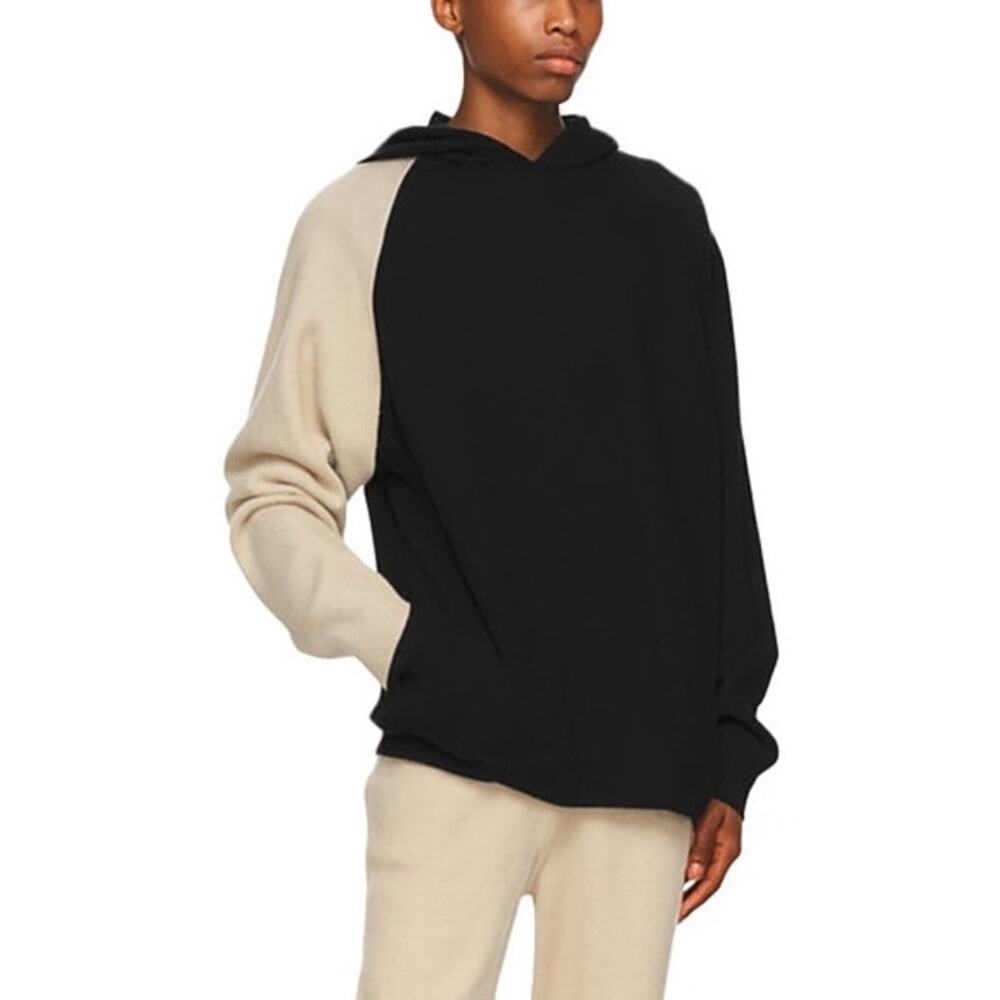 Frenckenberger Mens Double Hooded Sweater Cashmere Hoodie Black Dark Chalk Sz M